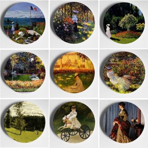 Oil Painting Master Monet Decorative Plate Ceramic Wall Plate Pure Handmade Wall-Hanging Home Living Room Studio Decoration