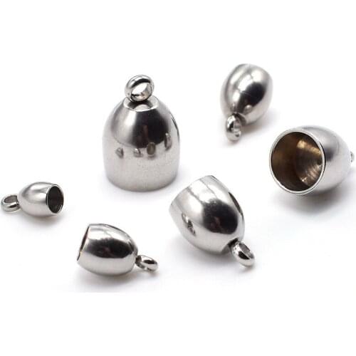 10pcs/lot 316L Stainless Steel Oval Shape End Bead Caps Fit 3 4 5 6 8mm Round Leather Cords Bracelet Jewelry Making Findings