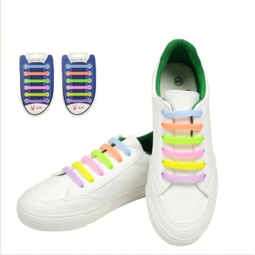 12pcs New Luminous Silicone Unisex Elastic No Tie Shoes Lace Sport Sneakers Glow In the dark Strap Lacet Lazy Shoes Lace