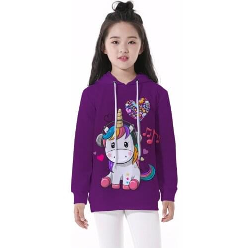 Girls Hooded Long Sleeve 3D Digital Print 16 Colors Unicorn Designs Pullover Hoodies Casual Fashion Colorful 3D Hoodies