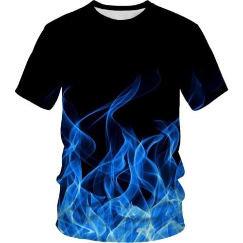 2020 hot sales Mens New Summer T-shirt With Round Neck Short Sleeve Top Anime Blue green red purple Flame 3D Printed Top shirts