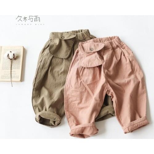 2021 new girls boys long pants cotton linen autumn cool kids pants