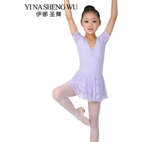 New Girls Lace Ballet Tutu Dance Dress Girl Dance Clothing Kids Ballet Tutu Gymnastics Dresses Girls Lace Dance Leotard 3 Colors