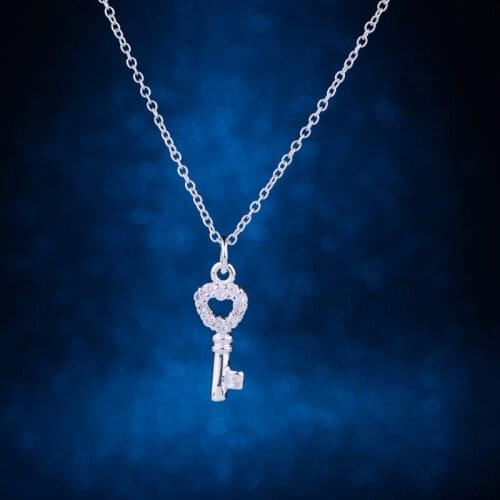 Key inlaid shiny silver plated Necklace 925 jewelry silver Pandant Fashion Jewelry KTWVHVJE