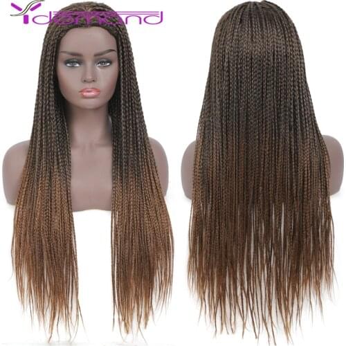 Y Demand Wig With Box Braidings Long T1B/27# & Headband Braids Afro Wig Two Tone Braid Synthetic Wigs for Women Heat Resistant