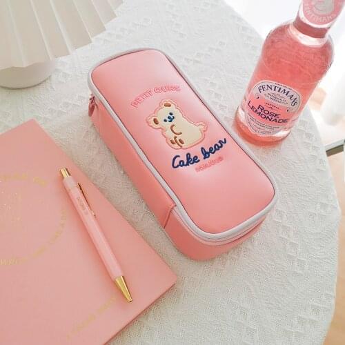 Kawaii Student School Pencil Bag Bear Japan Korea Fashion Large Capacity Cute Pen Box Girls Cosmetic Cases Holder Big Capacity