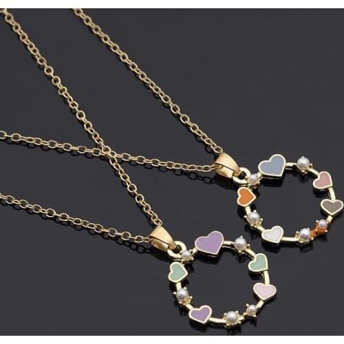 Gift Love heart wreath geometric round circle Enamel Crystal zircon clavicle colorful mother ladies love gift necklace jewelry