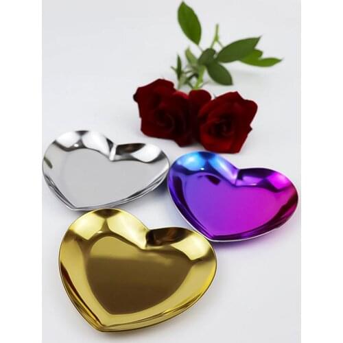 Storage Tray Convenient Easy to Clean Stainless Steel Heart Shape Jewelry Holder Anti-deform Organizer for Home Ring Storage