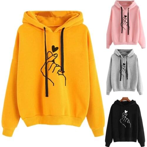 Casual Love Printed Women Hoodie Plus Size Pullovers Women Long Sleeve Hoodies Autumn Cute Women Sweatshirt Cotton Pink Hoodies