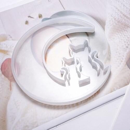 Silicone Molds Smiley Moon Mirror Moon Fawn Cat Design Resin Crafts Mold DIY Crafts Making Tool Home Table Decor for Friend Gift
