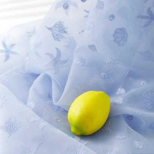 Blue organza embroidery fabric high-density three-dimensional tulle lace fabric DIY clothing dress cloth decoration materials