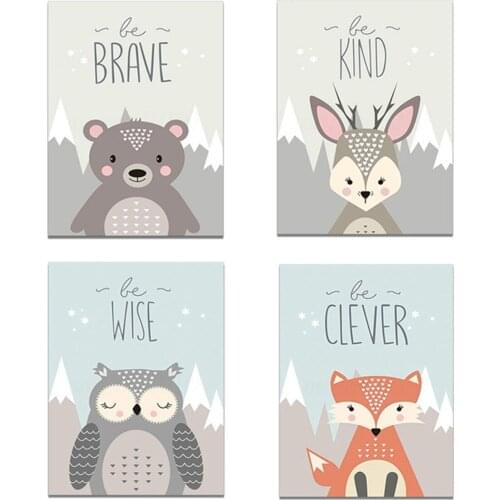 Nordic Cartoon Bear Fox Animal Poster Canvas Print Painting Wall Art Living Room Home Decoration
