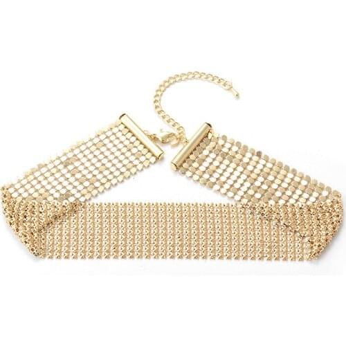 Steampunk 3 Colors Sequins Wide Mesh Choker Necklace Fashion Statement Boho Neckalce Maxi Jewelry Collare For Women