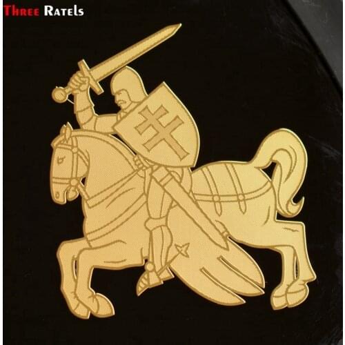 Three Ratels MT-054# 60*66.4mm 1-2 Pieces The Coat Of Arms Lithuania And Belarus Car Sticker Horse Knight Metal Golden Decal