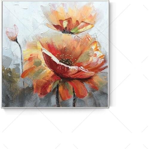 High Quality Gray Orange Big Flower Blue Silver Abstract Best Art Oil Painting Canvas Handmade Painted Home Decor Artwork