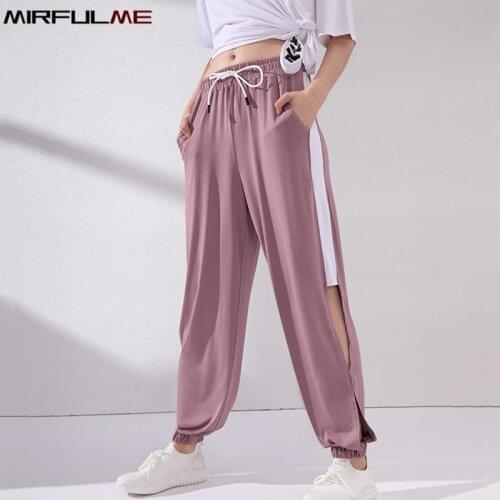 Women Jogger Pants Sport Running Trousers Breathable Loose Thin Wide Leg Yoga Sweatpants Hollow Out Patchwork Jogging Harem Pant