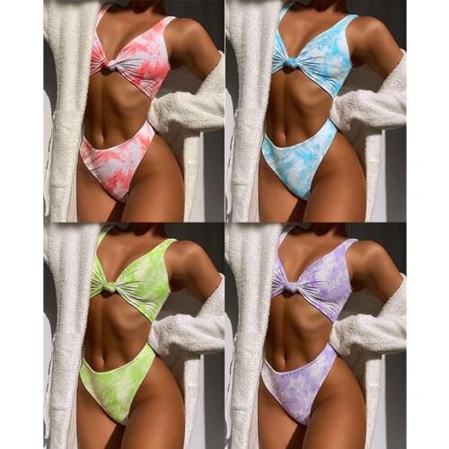 Swimwear Women Tie dye Bikini Set Bathing Suit Beachwear Push Up Swimming Swimwear Sexy Bandage Swimsuit Bikini 2021