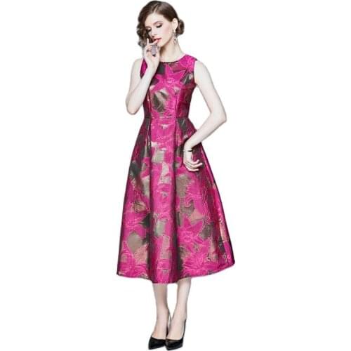 BunniesFairy Celebrity-inspired Women Elegant Vintage Rose Red Floral Print Vest Dresses Sleeveless Vestido de Fiesta Party Wear