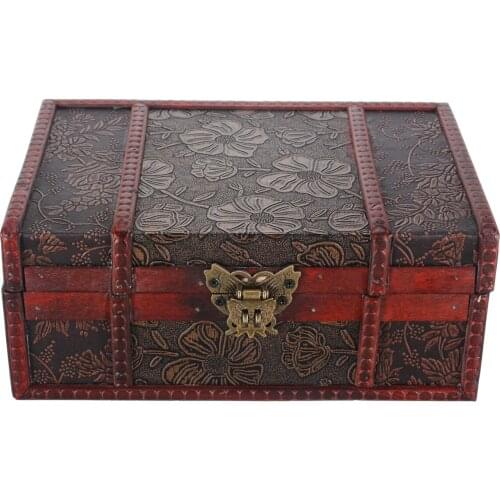 23.5*16*9.5cm Vintage Treasure Chest Wooden Jewelry Trinket Storage Box Case Holder For Home Decorative Organizer