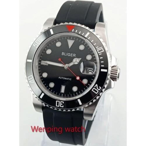 40mm BLIGER black dial cermaic Bezel sapphire glass automatic mens watches w2881