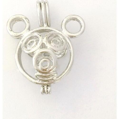 5pcs 18kgp Cute Mouse style Cage Locket, Wish Pearl Pendant Mounting for DIY Fashion Jewelry Charms