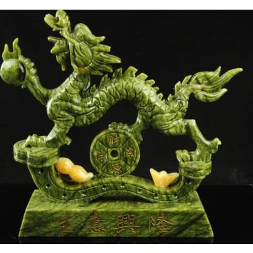 Antique collection, Pure hand carved jade dragon statue