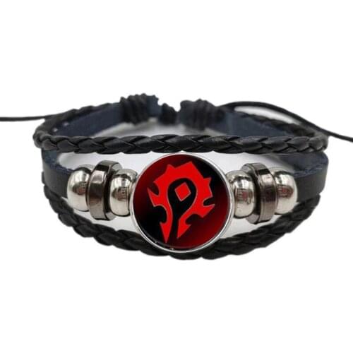 World Of Warcraft Bracelet Warcraft League Tribal Flag Flag Flag Glass Button Punk Wristband Souvenir Gifts For Game Fans