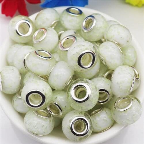 10 Pcs Color Luminous Big Hole Glass Beads Fit European Pandora Bracelet Necklaces Curtains DIY Cord Keychain for Jewelry Making