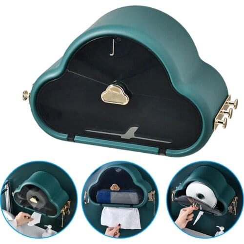 Tissue Roll Paper Holder Adhesive Creative Cloud Shaped Bathroom Floating Organizer Shelf with Hanger Splash-Proof ALI88