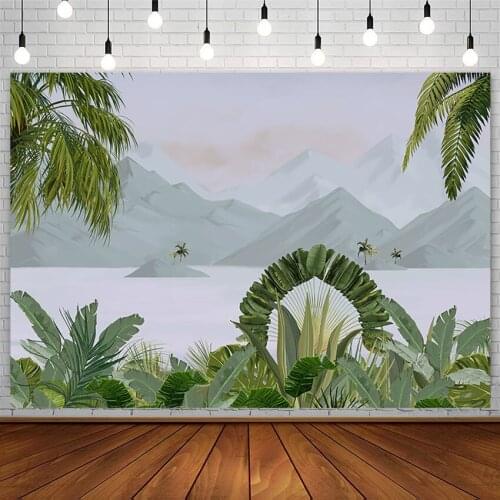 Tropical Forest Jungle Photography Background Green Leaf Mountain Peak Lake Hawaii Backdrops Photo Studio Props Decor Photozone