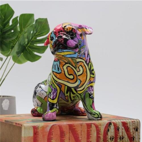 Graffiti Simple Creative Painted Pug Living Dog Color Decorations Home Entrance Wine Cabinet Office Decorations Resin Crafts