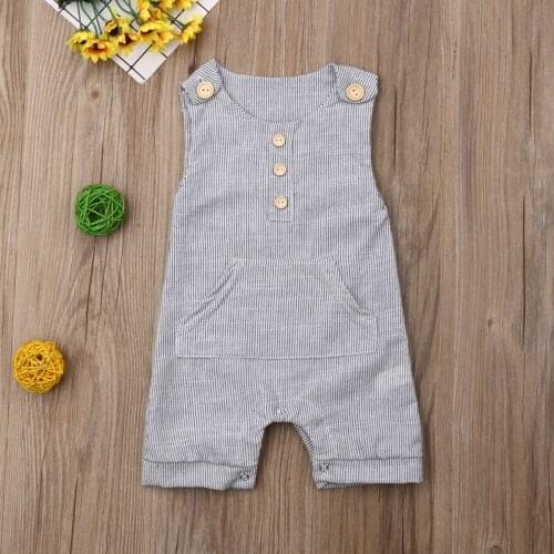 Gray Newborn Kids Baby Boy Girl Sleeveless Striped Cotton Romper Summer Boys Clothes Jumpsuit