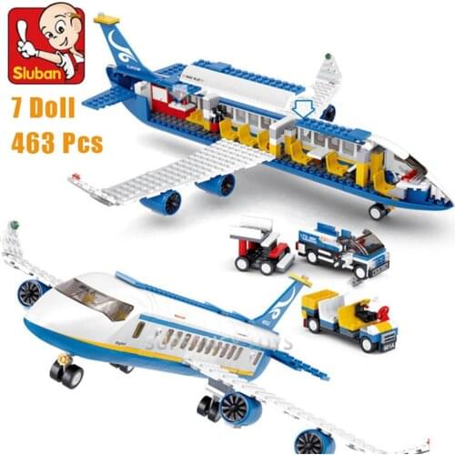 City Series Aviation Airport Modern Plane Bus Aircraft Building Blocks Airplane Bricks 3D Model DIY Toys For Children Kids Gifts