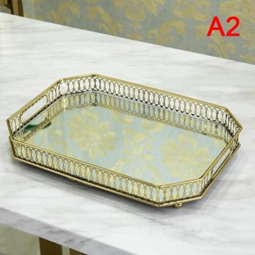 Nordic Retro Storage Tray Gold Rectangle Glass Makeup Organizer Tray Decor