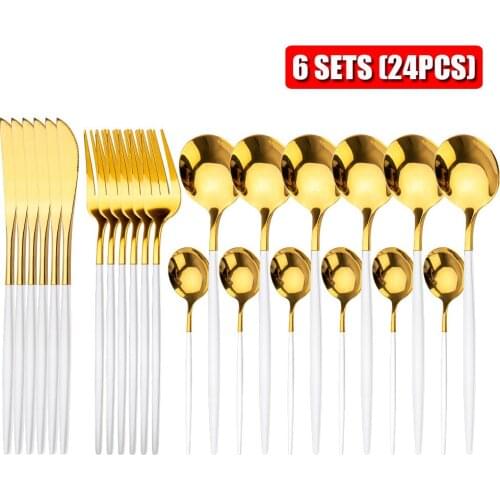 Gold Cutlery Set 24 Piece Tableware Sets Of Dishes Knifes Spoons Forks Set Stainless Steel Cutlery Dinnerware Set Spoon Settings
