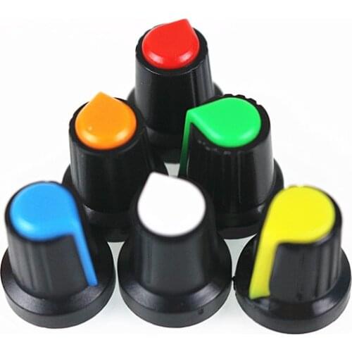 Newest !! 50 Pcs 15-17mm 6 color Shaft Hole Dia Plastic Threaded Knurled Potentiometer Red Knobs Caps