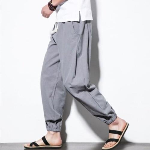 New Japanese Asian Style Pant for Men Adult Kimono Haori Vintage Samurai Chinese Male Leggings Trousers Maxi M-5XL