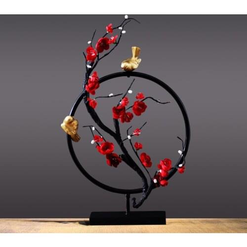 NEW CHINESE STYLE PLUM TEA ROOM FLOWER BIRD ZEN LUCKY ORNAMENT HOME FURNISHING DECORATION CRAFTS OFFICE DESKTOP MASCOT FIGURINE