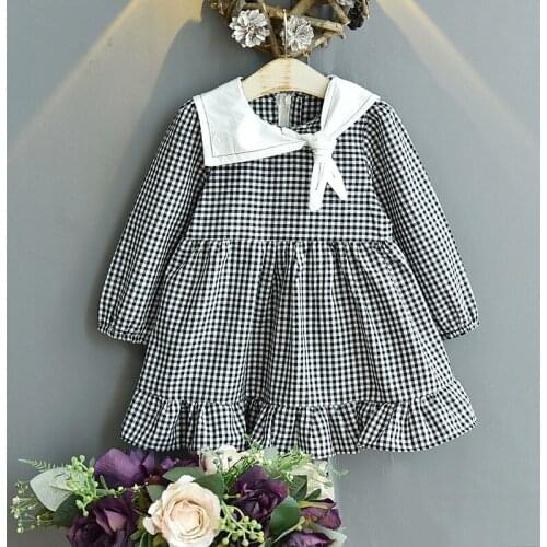 Girl Clothes Fall Girls Dresses Baby Girl Dress 2021 Spring Autumn Long Sleeve Lapel Plaid Dress Vestidos Wholesale Clothing