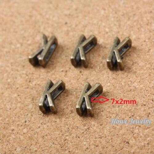 Wholesale 180 pcs Vintage Charms Letter K Antique bronze Fit Leather leather slide rope bracelet jewelry production 10073