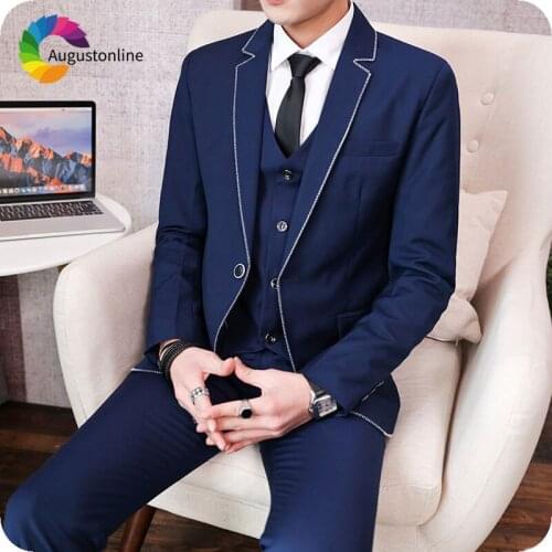 Latest Coat Pant Designs Navy Blue Classic Men Suits for Wedding Male Blazer Black Slim Fit Groom Tuxedo Ternos 3Piece Costume