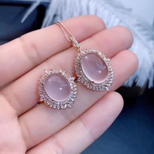 The Best Gift For your mother Natural Rose Quartz jewelry set Natural Real Rose Quartz 925 sterling silver 1pc pendant,1pc ring