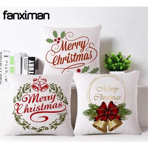 Merry Christmas Letter Printed Pillow Case Cotton Linen Cushion Cover 45*45 CM