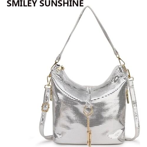 Silver women leather handbag small messenger crossbody bag for women 2019 female tassel shoulder bag ladies hand hobo bag black