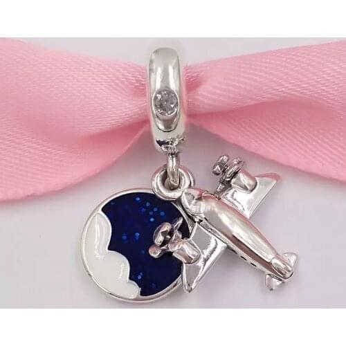 New summer dangle silver charm 925 Sterling silver Propeller Plane Charms fit bracelets bangle DIY pendant for jewelry making