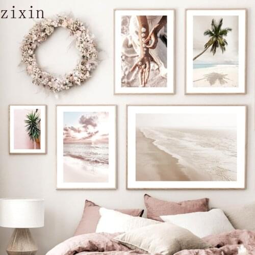 Sand Falling Picking Seashells Palm Tree Calm Beach Wall Art Print Canvas Painting Decor Pictures For Living Room Nordic Poster
