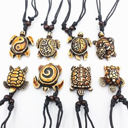 Mixed wholesale 8PCS imitation Ya cow bone carving lucky surfing turtle pendant necklace jewelry MN831
