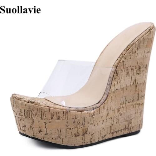Suollavie Casual Wedges For Women Fashion slippers platform ladies shoes slippers clear female shoes for women peep-toe sandals