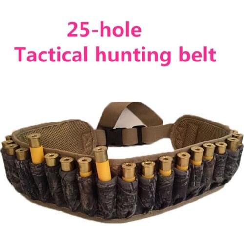 25 Rounds Camouflage Tactical Belt Hunting Bandolier 25-Hole Gun Bullet Belt Hunting Waist Belt Hunting Bag Gauge Ammo Holder