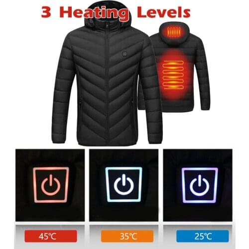 Smart USB Heated Jackets Electric Heated Coat Unisex Heating Jackets Lightweight with Hood 3 Heating Levels for Men Women Winter